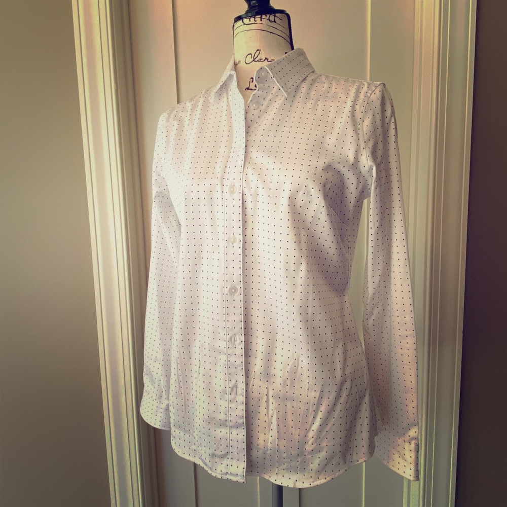 White and black dotted button up